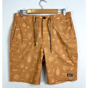 SAXX Land To Sand 2N1 Shorts Mens 32 x 9" Lined Swim‎ Beach Hybrid Brown Print